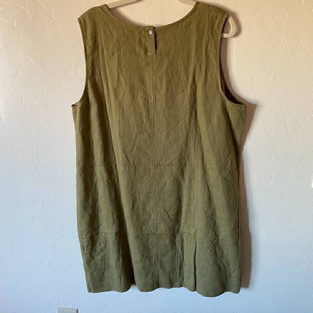 J. Jill Love Linen 100% Linen Sleeveless Dress XL Petite Avocado Green - Picture 6 of 7